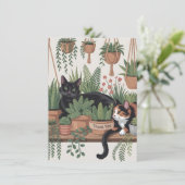 Cute Watercolor Script Botanical Cat Bedankkaart (Staand voorkant)