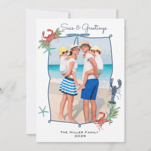 Cute Watercolor Seas and Greetings Photo Feestdagenkaart (Voorkant)