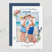 Cute Watercolor Seas and Greetings Photo Feestdagenkaart (Voorkant / Achterkant)