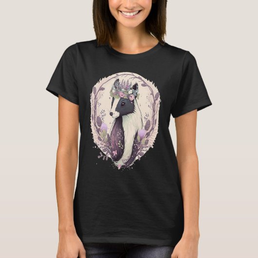 Cute Watercolor Skunk Pet Flower Crown Animal T-shirt (Voorkant)