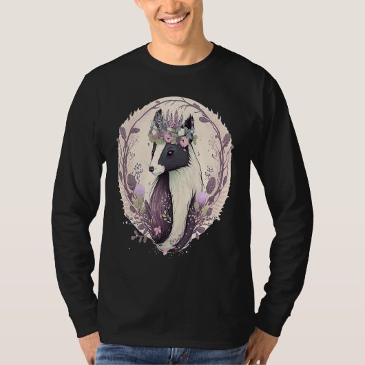 Cute Watercolor Skunk Pet Flower Crown Animal T-shirt (Voorkant)
