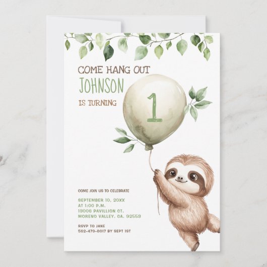 Cute Watercolor Sloth Kids Birthday Party  Kaart (Voorkant)