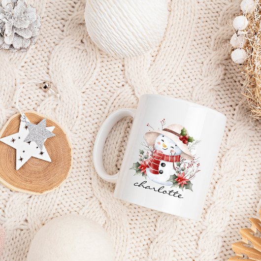 Cute Watercolor Snowman Greenery Christmas Koffiemok