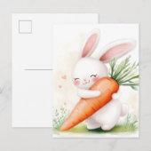 Cute Watercolor Spring Bunny Carrot Aankondigingskaart (Voorkant / Achterkant)