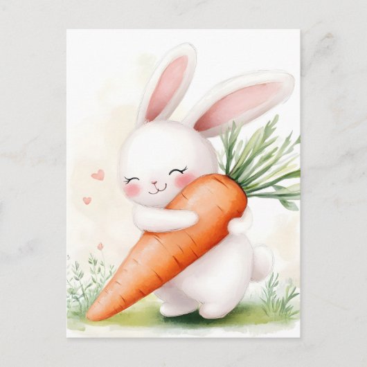 Cute Watercolor Spring Bunny Carrot Aankondigingskaart (Voorkant)