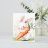 Cute Watercolor Spring Bunny Carrot Aankondigingskaart (Staand voorkant)