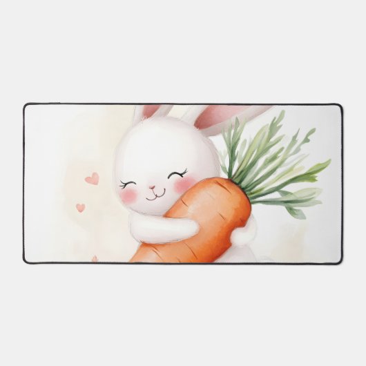Cute Watercolor Spring Bunny Carrot Bureaumat (Voorkant)