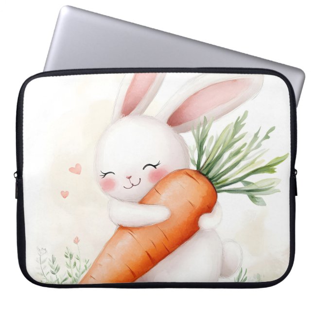 Cute Watercolor Spring Bunny Carrot Laptop Sleeve (Voorkant)