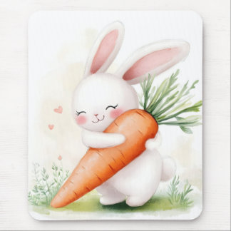 Cute Watercolor Spring Bunny Carrot Muismat