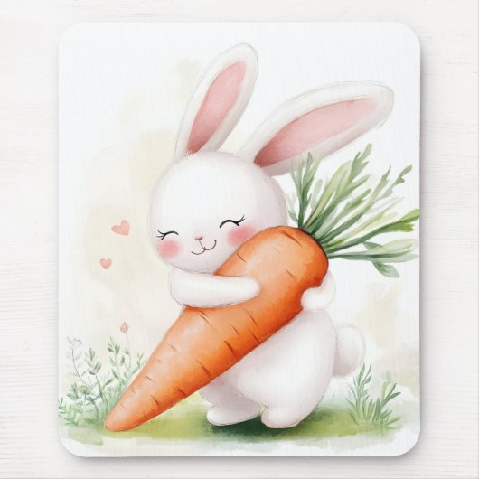 Cute Watercolor Spring Bunny Carrot Muismat (Voorkant)