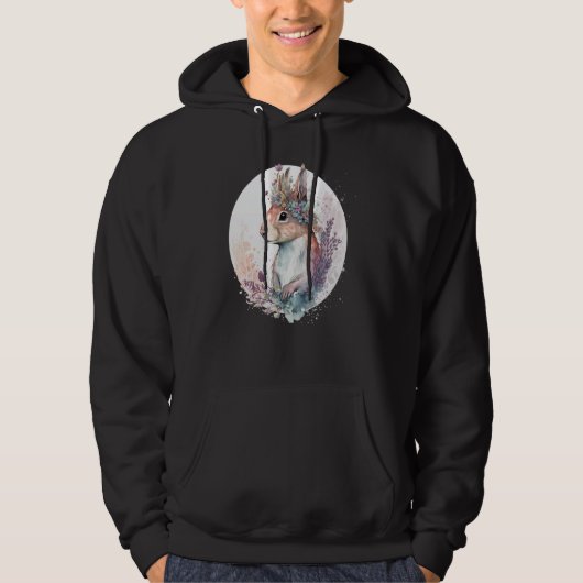 Cute Watercolor Squirrel Flower Crown Animal Hoodie (Voorkant)