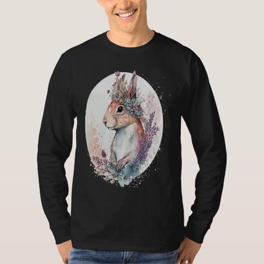 Cute Watercolor Squirrel Flower Crown Animal T-shirt (Voorkant)