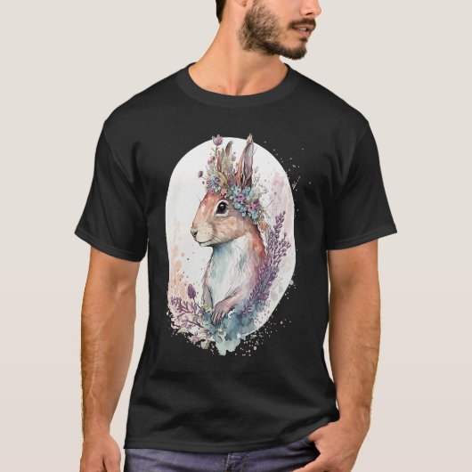 Cute Watercolor Squirrel Flower Crown Animal T-shirt (Voorkant)