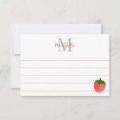 Cute Watercolor Strawberry Custom Lined Monogram Notitiekaartje (Voorkant)