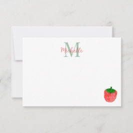 Cute Watercolor Strawberry Personalized Monogram Notitiekaartje