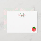 Cute Watercolor Strawberry Personalized Monogram Notitiekaartje (Voorkant / Achterkant)