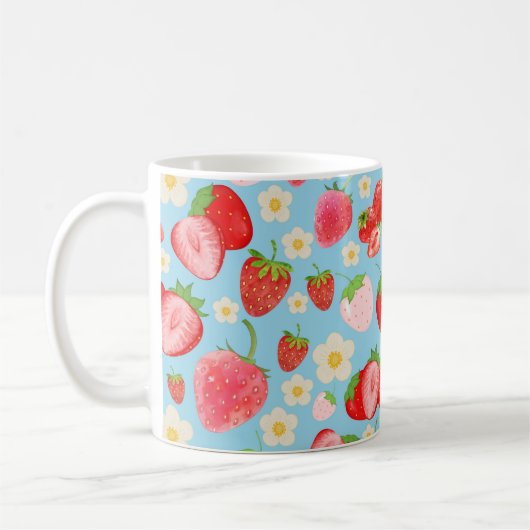 Cute Watercolor Strawberry Seamless Pattern Koffiemok (Links)