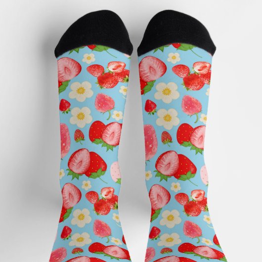 Cute Watercolor Strawberry Seamless Pattern Sokken (Top)
