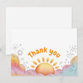 Cute Watercolor Sun and Sparkles Doodle Bedankkaart (Voorkant / Achterkant)