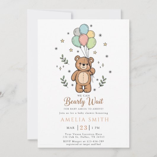 Cute Watercolor Teddy bear Illustration babyshower Kaart (Voorkant)