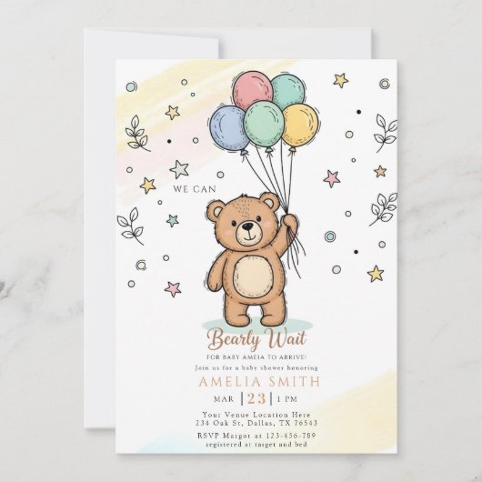 Cute Watercolor Teddy bear Illustration babyshower Kaart (Voorkant)
