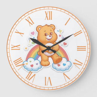 Cute Watercolor Teddy Bear Rainbow Clouds Nursery  Grote Klok