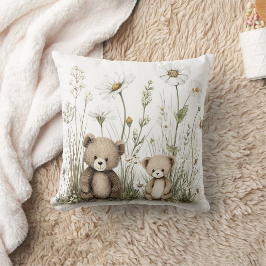 Cute Watercolor Teddy Bear with Wildflowers Kussen (Deken)