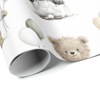 Cute Watercolor Teddy Bears with Balloons Cadeaupapier