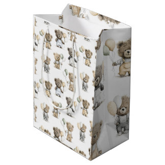 Cute Watercolor Teddy Bears with Balloons Medium Cadeauzakje