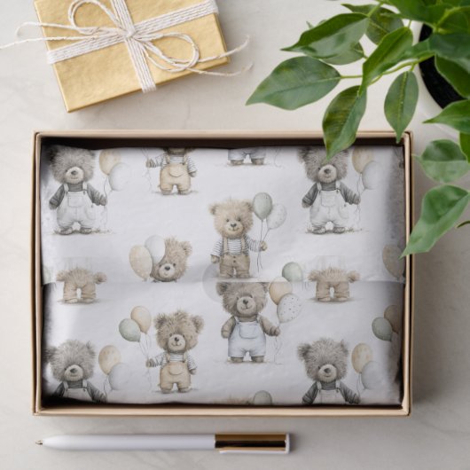 Cute Watercolor Teddy Bears with Balloons Tissuepapier (Geschenk)