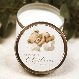 Cute Watercolor Teddybeer Baby Shower Ronde Sticker