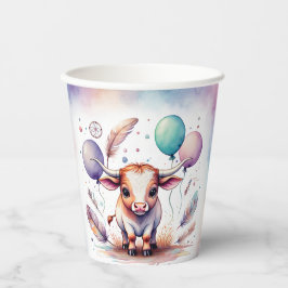 Cute Watercolor Texas Longhorn Balloons Birthday  Papieren Bekers
