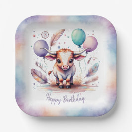 Cute Watercolor Texas Longhorn Balloons Birthday  Papieren Bordje