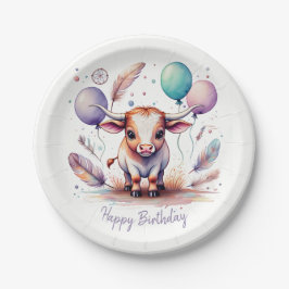 Cute Watercolor Texas Longhorn Balloons Birthday  Papieren Bordje
