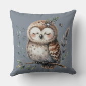 Cute Watercolor Uil met Bloemrijke Bosstijl Kussen (Achterkant)