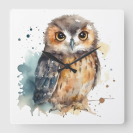 Cute Watercolor Uil Vierkante Klok