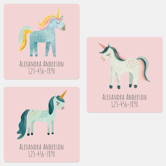 Cute Watercolor Unicorn Girl Name Labels (Groep)