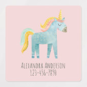 Cute Watercolor Unicorn Girl Name Labels (Design 1)
