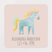 Cute Watercolor Unicorn Pink Girl Name Labels (Design 1)