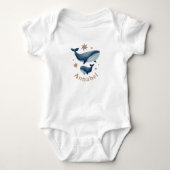 Cute Watercolor Walvis Moeder & Baby Aangepaste Na Romper (Voorkant)