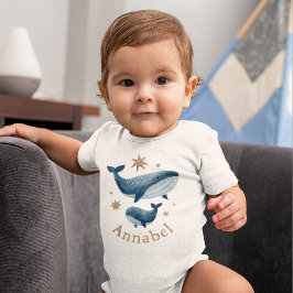 Cute Watercolor Whale Mom & Baby Custom Name Romper