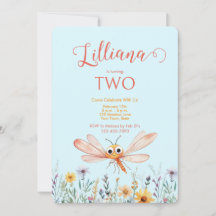 Cute Watercolor Wildflower Dragonfly Girl Birthday