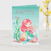 Cute Watercolor Zeemeermin Onder Zee Verjaardagsau Kaart (Gele Bloem)