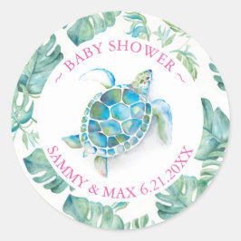 Cute Watercolor Zeeschildpad & Groene Favor Ronde Sticker