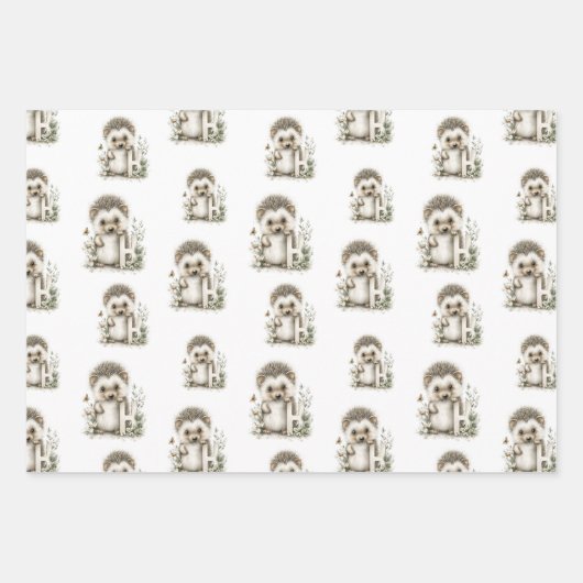 Cute watercolour baby animal alphabet Hedgehog Inpakpapier Vel (Voorkant 3)