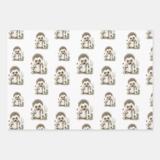 Cute watercolour baby animal alphabet Hedgehog Inpakpapier Vel (Voorkant)