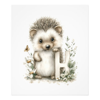 Cute Watercolour Baby Animals Alphabet Hedgehog Foto Afdruk