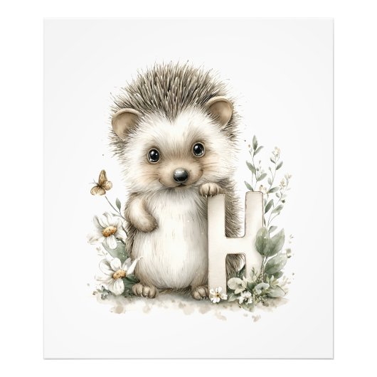 Cute Watercolour Baby Animals Alphabet Hedgehog Foto Afdruk (Voorkant)