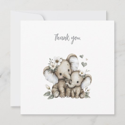 Cute Watercolour Baby Girl Elephants with Flowers  Bedankkaart (Voorkant)