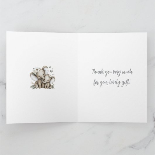 Cute Watercolour Baby Girl Elephants with Flowers  Bedankkaart (Binnen)